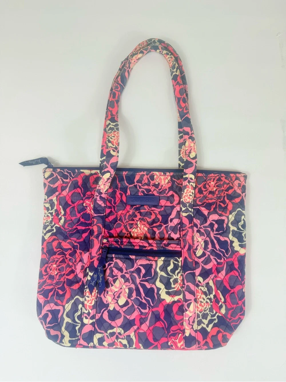 Vera Bradley Katalina Pink Blue Quilted Cotton Tote Shoulder Bag Large